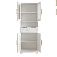 thumbnail image 2 of Ktaxon 67" Tall Bathroom Cabinet with 2 Drawers, Floor Storage Cabinet Wardrobes, 4 Door Wooden Cupboard Adjustable Shelf, White & Natural, 2 of 6