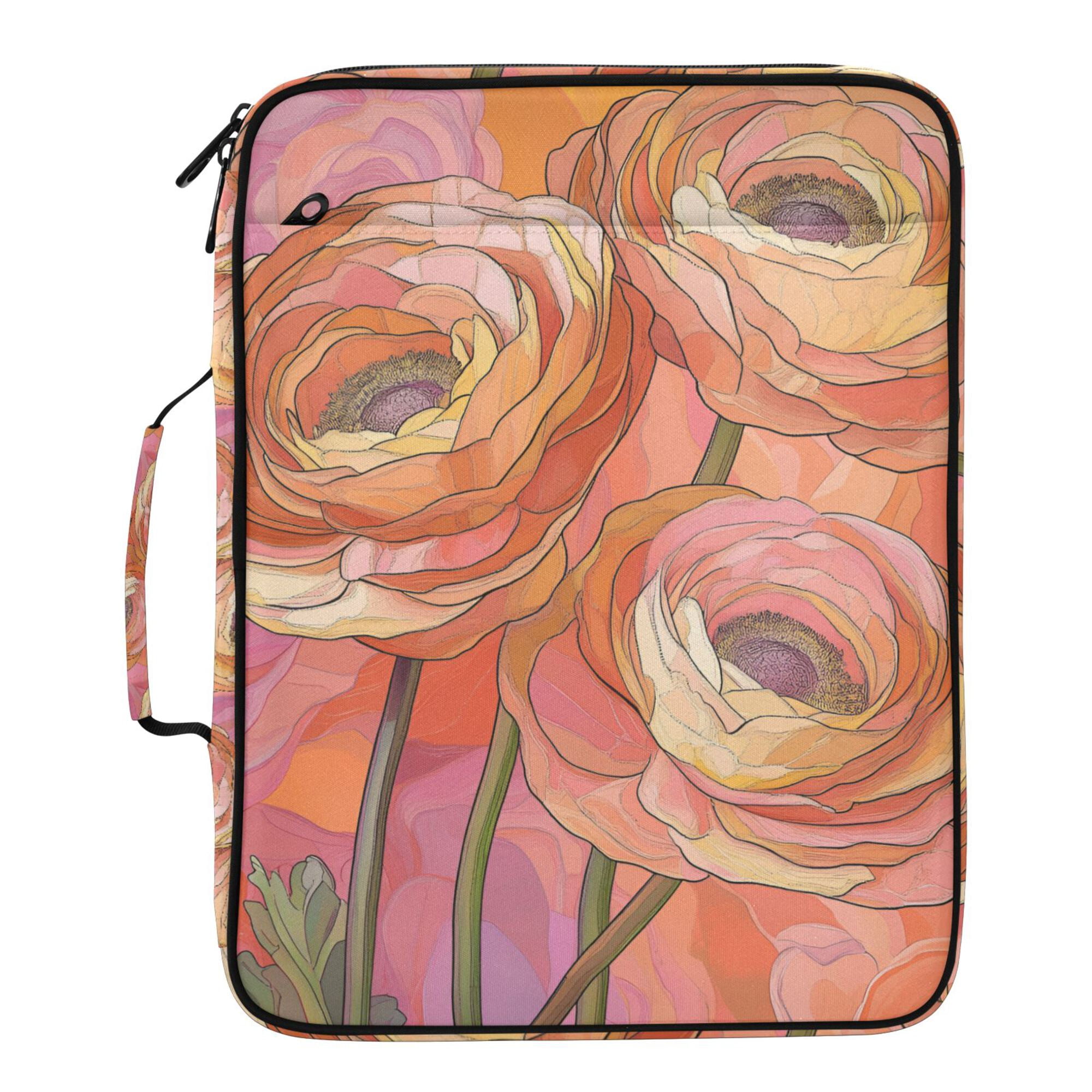 FORMRS Accordion File Folder A4 Size 7-Pocket Expanding Document Organizer Bag with 3 Ring Binder, Abstract Pink Flowers