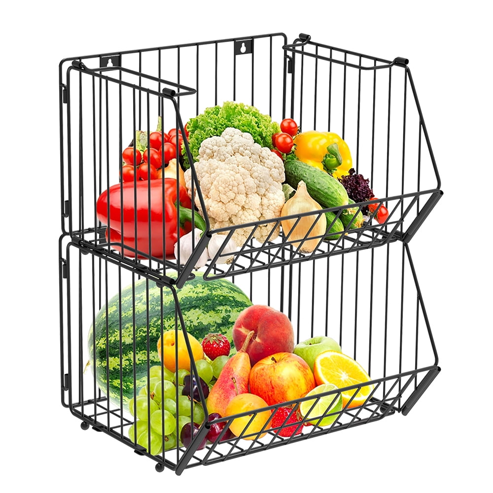 Heavy Duty 60Cm Stackable Wire Storage Bin Rack Veg Fruit Basket for Shop 