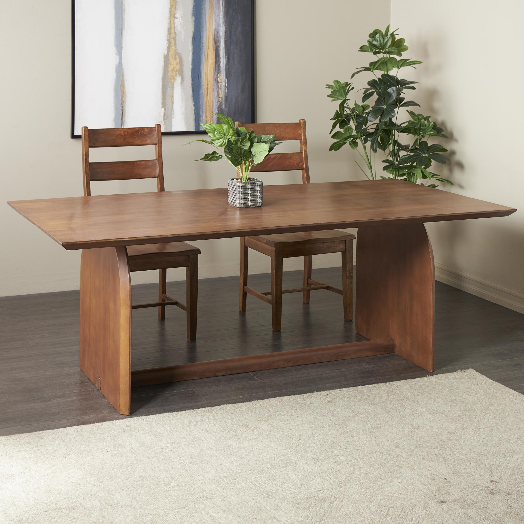 DecMode 84" x 30" Brown Mango Wood Mid Century Modern Dining Table with Arched Legs, 1-Piece