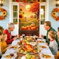 thumbnail image 5 of Large Fall Door Cover Decorations Fall Door Banner for Front Door Realistic Sunflower Maple Leaves Pumpkin Door Hanging Sign Autumn Harvest Backdrop Background for Thanksgiving Holiday Party Supplies, 5 of 6