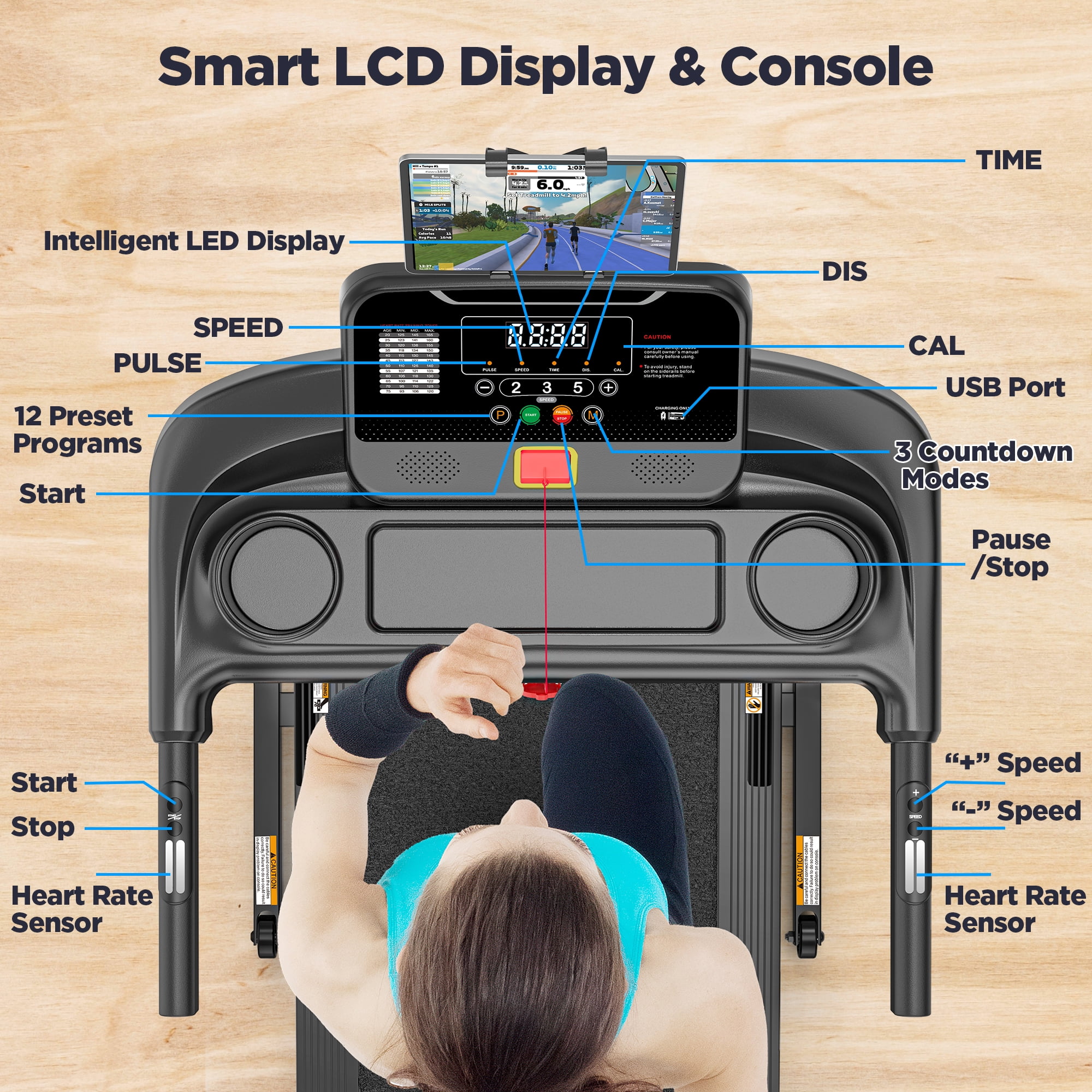 Portable Folding Treadmill, 3.5 HP Foldable Compact Treadmill for Home Office, Walking Running Treadmill with LCD Display for Exercise, 300 lbs Treadmill with Incline, 71 Programs