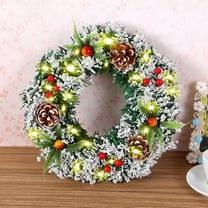 YOHAVEN Pre-Lit Faux Christmas Wreath, 11.8” Green Crestwood Spruce, Berries & Pinecones, LED Lights for Christmas Door & Window Décor, Indoor/Outdoor Holiday Decoration for Home & Porch