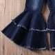 thumbnail image 3 of Pantalones acampanados para bebés y niñas Vaqueros Leggings de mezclilla con volantes para niños pequeños Pantalones Ropa con fondo de campana XBTCLXEBCO Azul, 5-6 años, 3 of 5