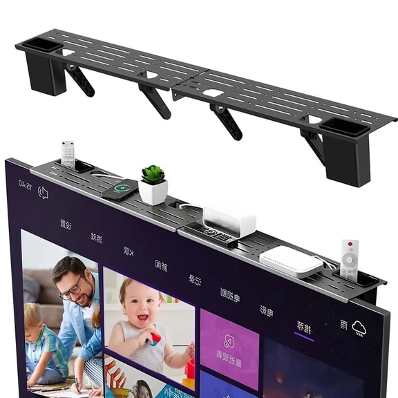 TV Top Shelf with Storage Boxes for Screen and Accessories for Soundbar, Media Boxes, Game Consoles, and More, 34.65×4.33inch, Adjustable Steel