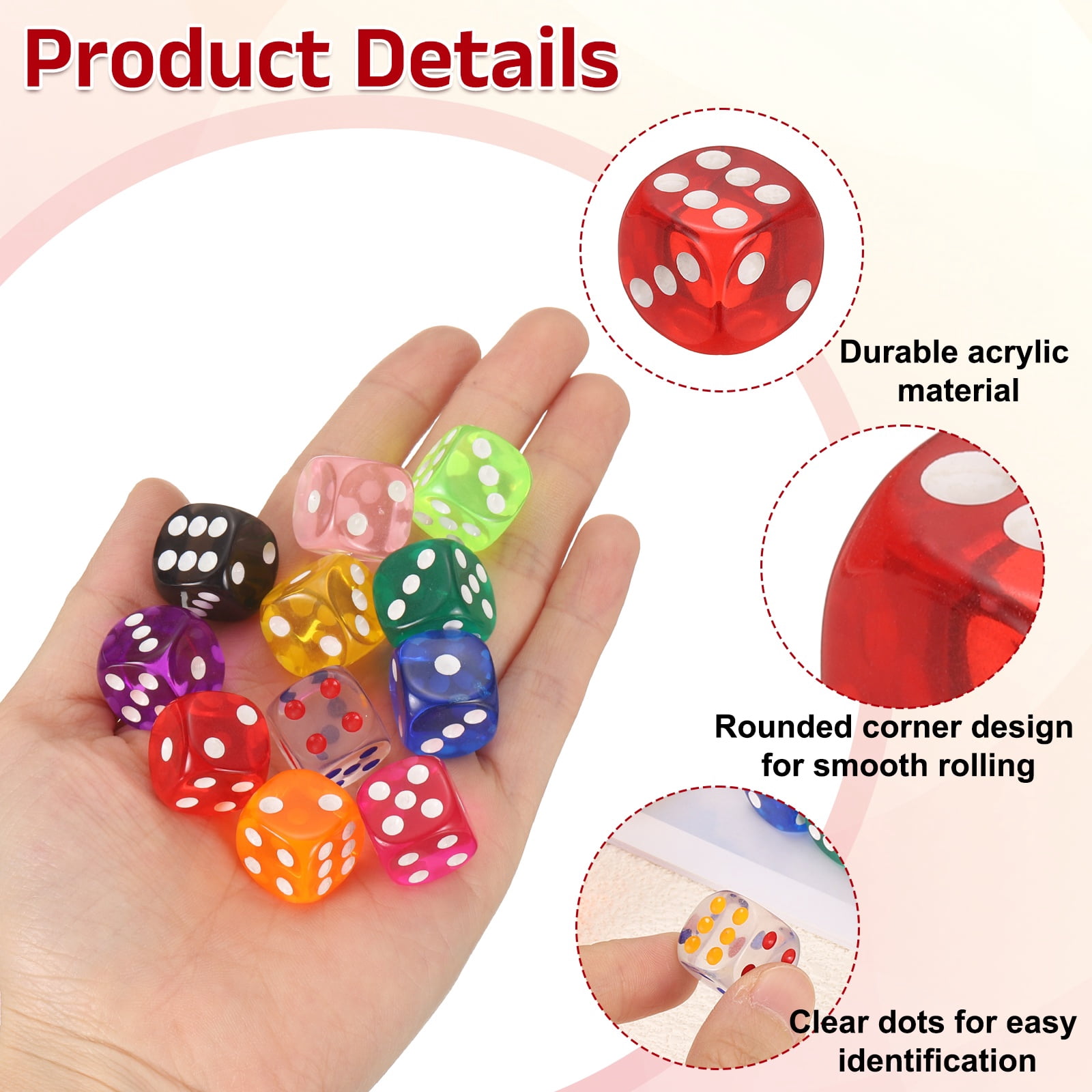100Pcs Translucent Polyhedral Dice 16mm Square Dice W Rounded Edge, Red