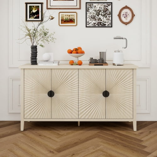 BSHTI 4 Door Sideboard ,Carved Sideboard Buffet Cabinet With Storage ,Modern Coffee Bar Cabinet With Adjustable Shelf For Living room,Diningroom,Kitchen