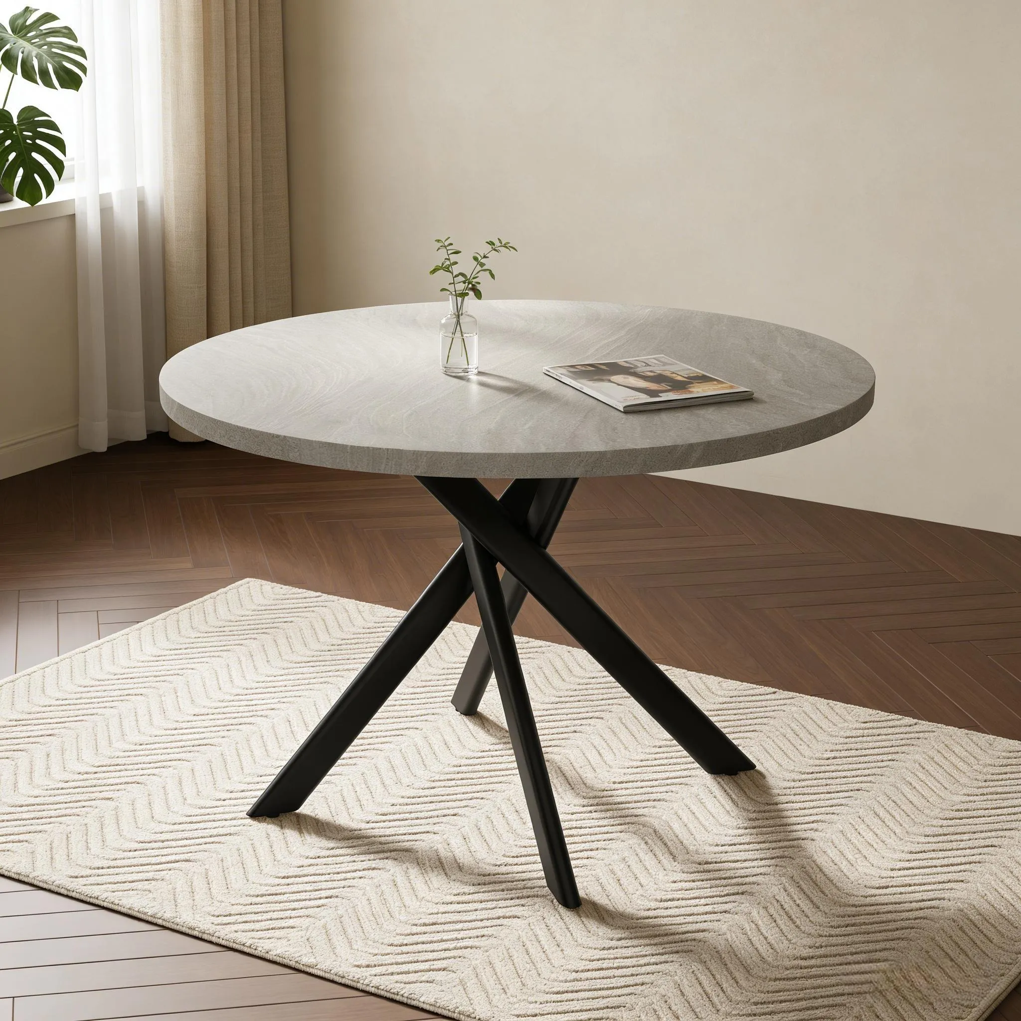 43.5" Round Dining Table for 4, Space Saving Kitchen Table with Metal Legs, Mid Century Modern Dining Table for Dining Living Room Apartment Small Space