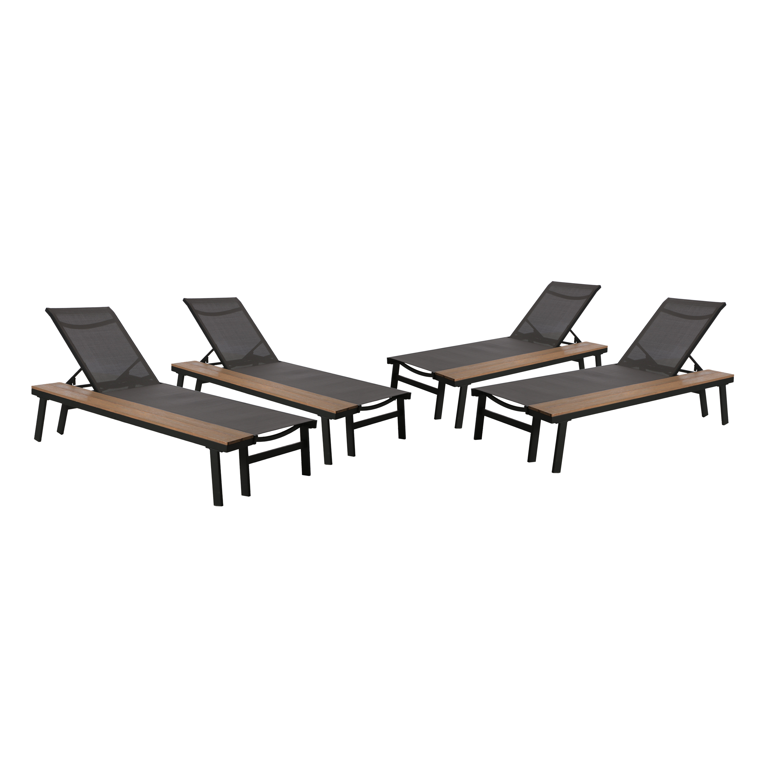 Killian Outdoor Mesh and Aluminum Chaise Lounge with Side Table, Set of 4, Gray - image 3 of 7