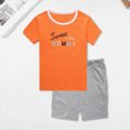 thumbnail image 2 of NOLDARES Toddler Baby Boy Summer Clothes Dinosaur Truck Print Crewneck Short Sleeve Tee Elastic Waist Cargo Shorts 2pcs Outfits(Orange,5-6 Y), 2 of 6