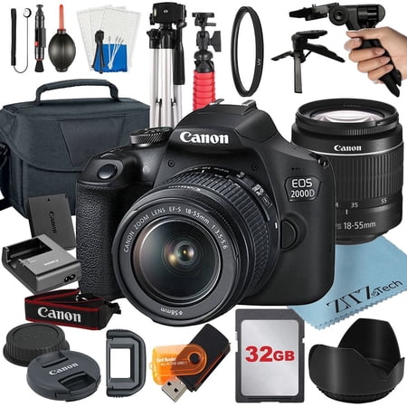 Canon EOS 2000D (Rebel T7) DSLR Camera Bundle: Includes 18 to 55mm Zoom Lens + 32GB Card + Case + Tripod + UV Filter and More (International Version)