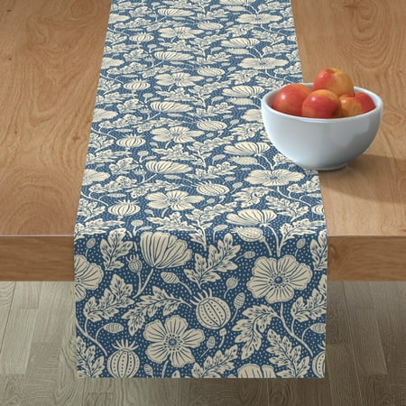 

Cotton Sateen Table Runner 108 - Vintage Floral Blue Botanical Garden Bloom Meadow Wildflower Print Custom Table Linens by Spoonflower