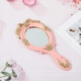 thumbnail image 6 of Makeup Hand Mirror Vintage Travel Hand Held Mirror, Blue Rose Cosmetic Mirror With Handle For Girls Resin Material Round Handheld Mirror - Pink, 6 of 6