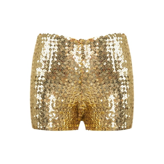 Hansber Kids Girls Sparkly Sequins Dance Shorts Hip Hop Jazz Stage Performance Costums Halloween Yellow 145-160/16