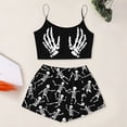 thumbnail image 3 of Swanpen Halloween Pajamas Women Silk 2 Piece Cami Top Shorts Set Skeleton Print Sleeveless Sleepwear Loungewear Halloween Gifts, 3 of 6