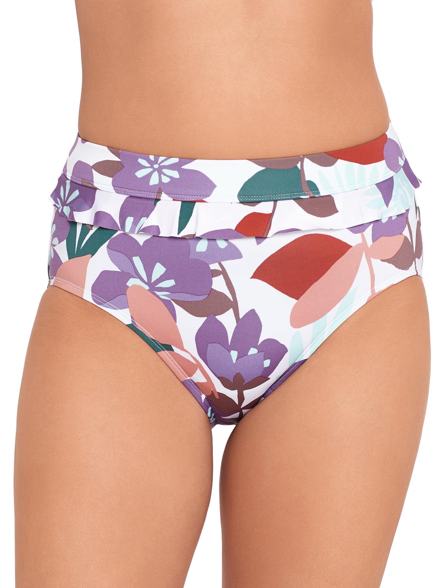 Time And Tru Time And Tru Women s Abstract Floral Ruffle Swimsuit Bikini Bottoms Walmart 