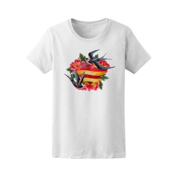 Flying Swallows Over Heart T-Shirt Women -Image by Shutterstock, Female Small