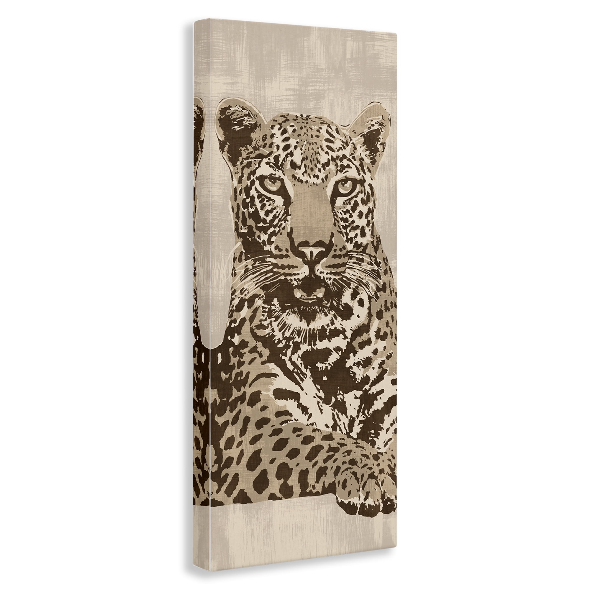 Stupell Industries Muted Fierce Leopard Animals Painting Wrapped Canvas Art Print Wall Art, 10 x 24