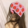 thumbnail image 4 of 2Pcs Crochet Bandana Head Kerchief Knitted Hair Scarves Crochet Hair Kerchief Tie Bcak Headwrap Floral, 4 of 8