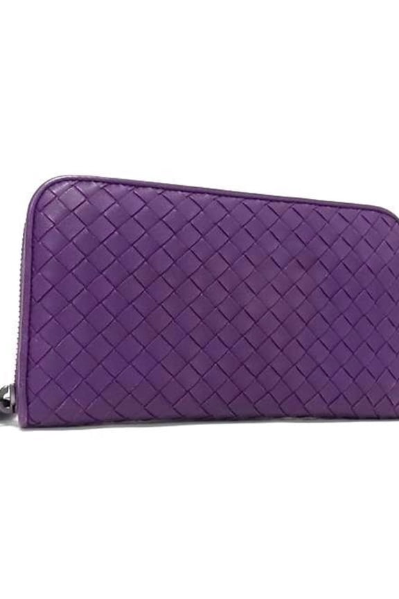 Pre-Owned BOTTEGA VENETA Intrecciato Wallet 114076 Purple Leather Round Long for Men... (Good)