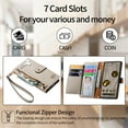 thumbnail image 5 of Wallet Case for Google Pixel 7 Women Men, Durable PU Leather Magnetic Flip Lanyard Strap Wristlet Zipper Card Holder Kickstand Wallet Phone Case Cover Full Body Protection, Gray, 5 of 10