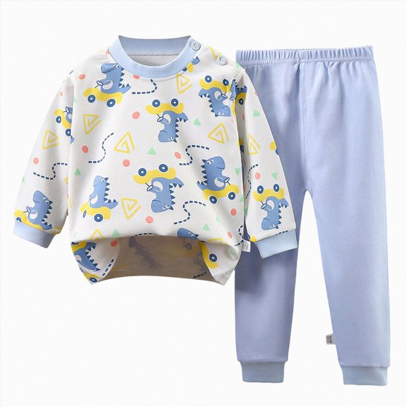 KPOPLK Kids Cute Pajama Sets Toddler Baby Boy Girl Cartoon Print Sleepwear Winter Pjs Nighty Clothes Size 3-4 Years,Light Blue