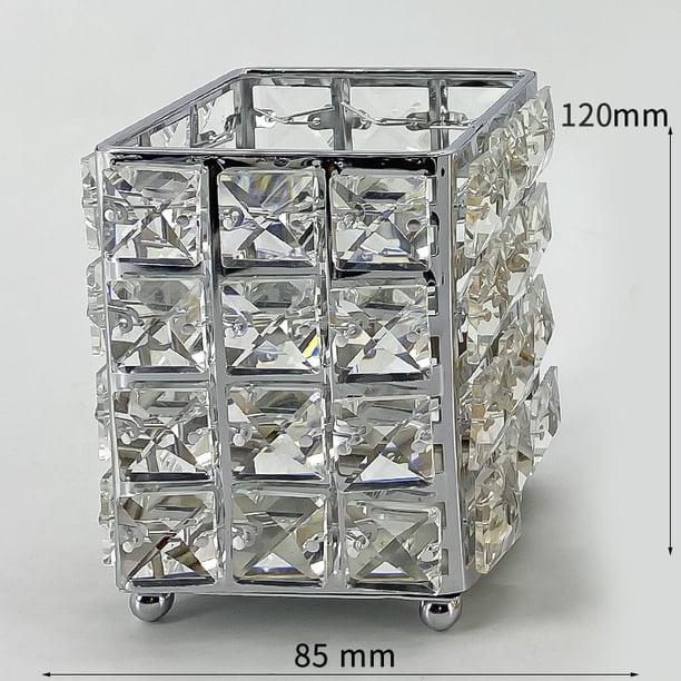 Makeup Brush Holders Pen Holder Handcrafted Crystal Pencil Pen Collection Cosmetic Storage for Vanity Desk Organizer Square Silver