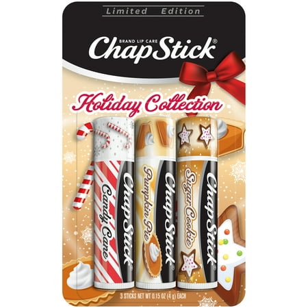 ChapStick Holiday Limited Edition (Candy Cane, Pumpkin Pie & Sugar Cookie Flavors, 1 Blister Pack of 3 Sticks) Seasonal Flavored Lip Balm Tube, 0.15 Ounce Each