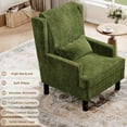 thumbnail image 3 of Aprafie Ergonomic Wingback Chair, 20.7" High Back Accent Chair with Ultra-Thick Cushion, Solid Wood Arms & Legs for Living Room, Bedroom, Reading Nook, Green, 3 of 7