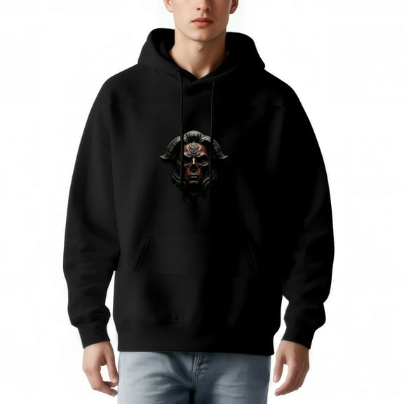 Men's Long Sleeve Hoodie Pullover Sweatshirt with Pockets - Intricate Face Graphic Design Stylish and Unique