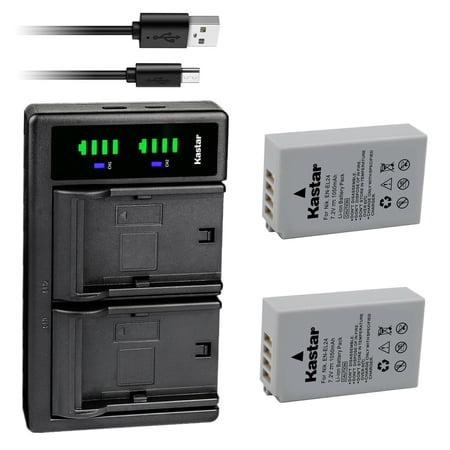 Kastar 2-Pack Battery and LTD2 USB Charger Compatible with Nikon EN-EL24 ENEL24 EN-EL24a ENEL24a Battery Nikon MH-31 Charger Nikon 1 J5 1J5 Nikon DL18-50 DL1850 Nikon DL24-85 DL2485 Digital Camera