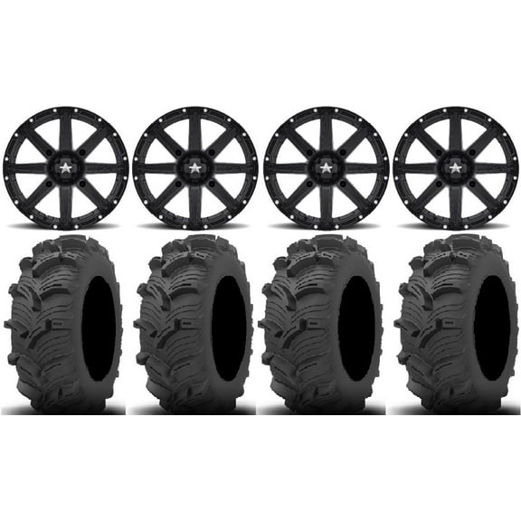 MSA Black Clutch 12" UTV Wheels 27" Executioner Tires Kawasaki Teryx Mule