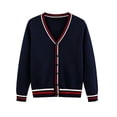 thumbnail image 3 of Boys‘ Cotton Cardigan Sweater Button-Up V-Neck Knit Basic Casual Outerwear School Uniform Sweater Striped Rib Trim Pullover, 3 of 6