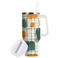 thumbnail image 2 of Orange Green on Cream Squares Tumbler with Handle and Straw Lid 40 oz Insulated Vacuum Water Bottle Stainless Steel Travel Cup, 2 of 9