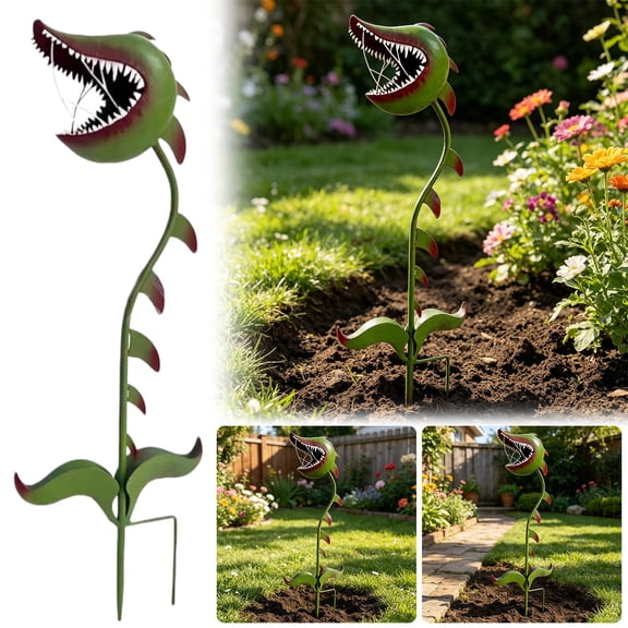 SeekLGT Metal Garden Stake, Man Eating Carnivorous Flower Yard Decor, Funny Outdoor Plant Sculpture, Decorative Ornament for Patio Halloween and Lawn