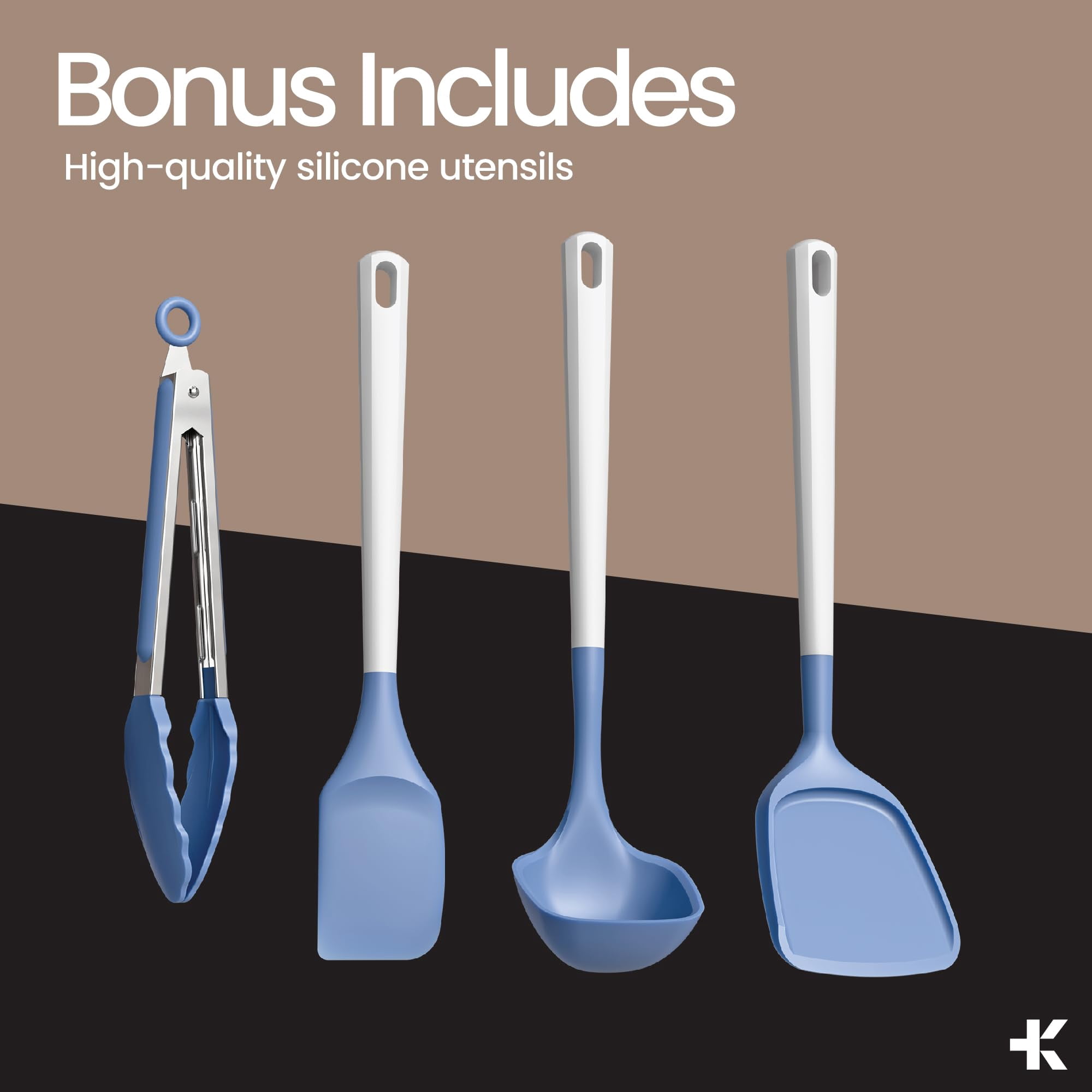 Bakken 12-Piece Aluminum Cookware Set with Ceramic Nonstick, All-Stovetop Safe to 500°F, Pots & Pans with Lids, Silicone Utensils, Dishwasher Safe