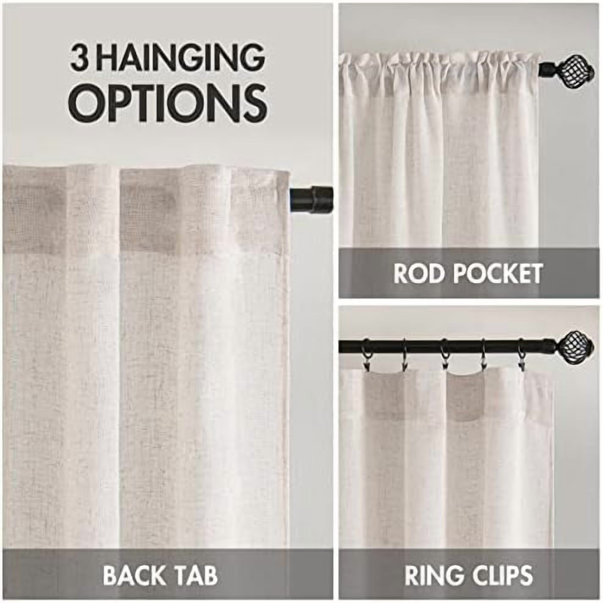 White Linen Curtains 108 Inches Long for Bedroom Living Room, Soft Thick Linen Textured Window Drapes Semi Sheer Light Filtering Rod Pocket Back Tab Burlap Look Farmhouse Decor, 2 Panels