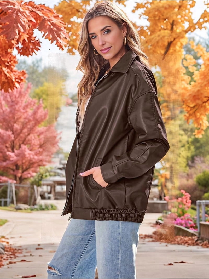 Women's Oversized Faux Suede Leather Jacket – Y2K Fall Fashion
