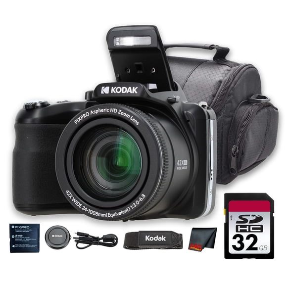 Kodak PIXPRO AZ425 Digital Camera (Black) (AZ425BK) + 32GB Card + Bag + Cloth
