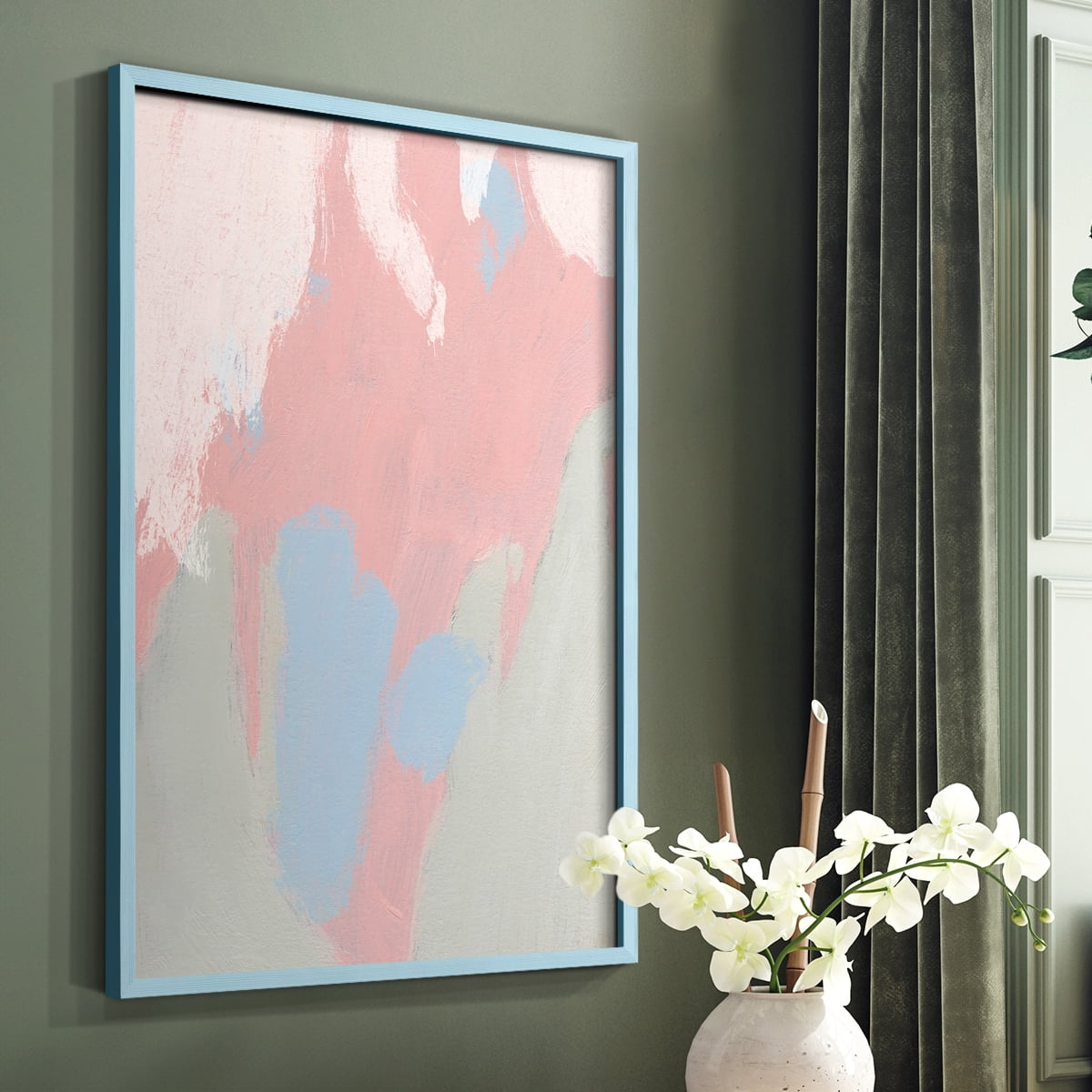 Blushing Abstract III Framed Print in Blue Solid Wood Framed Print No Nail Hanging