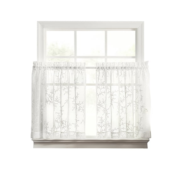 Ellis Curtain Brewster 100% Polyester Embroidered Sheer Rod Pocket Tiers 70" x 24" White