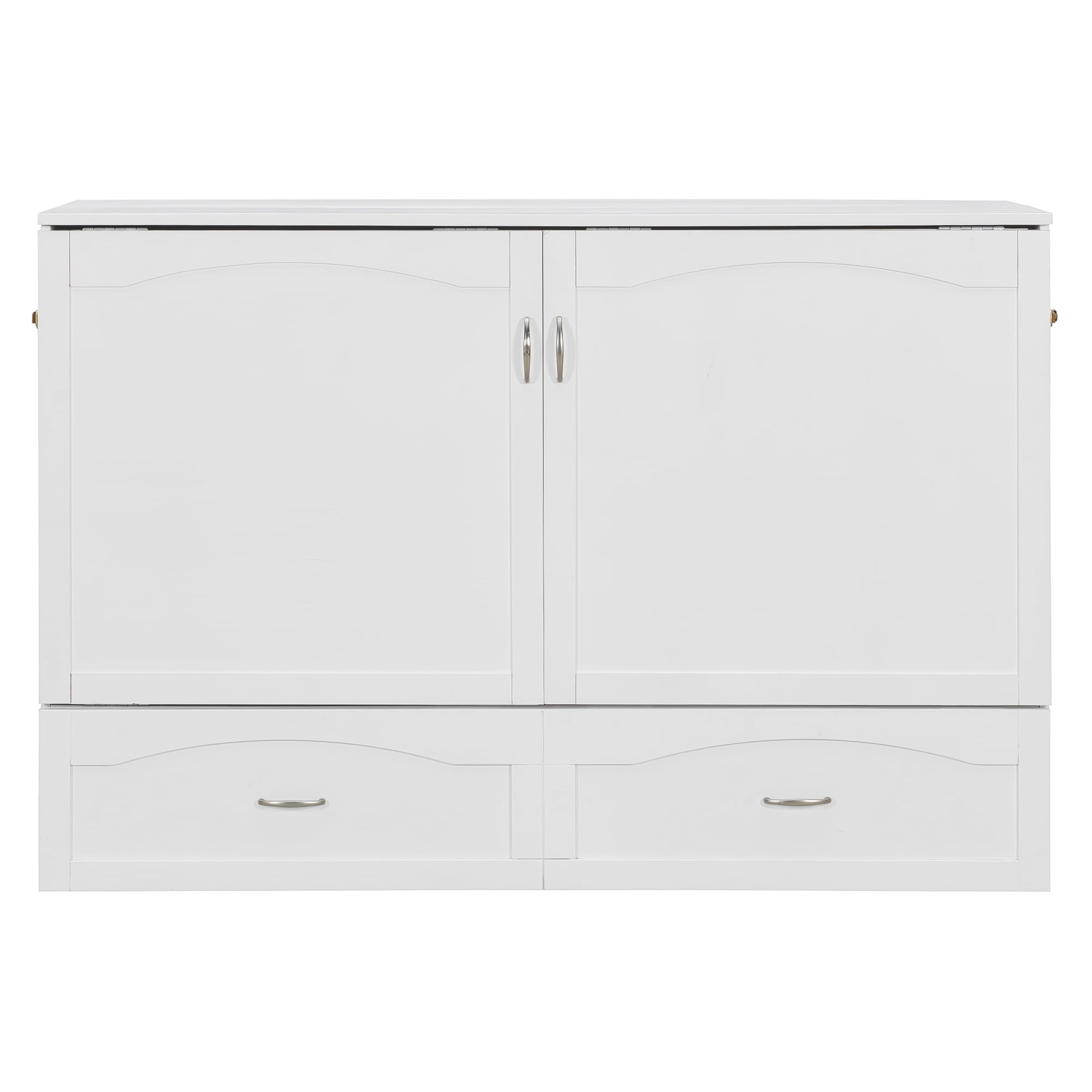 Mintazer Queen Size Murphy Bed with Drawers & Charge Station, Foldable Cabinet Wall Bed for Guest Room Home Office Small Apartment, White