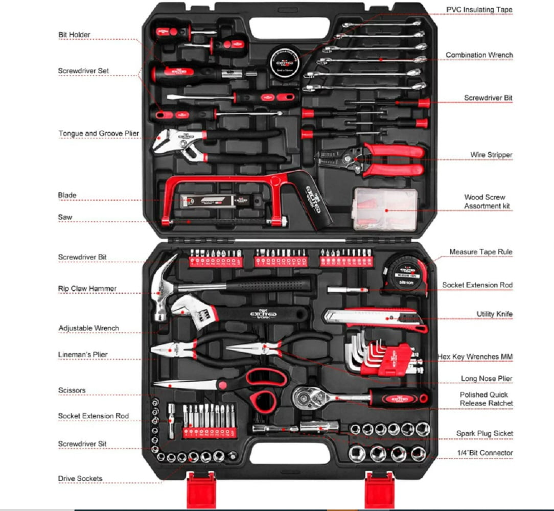 Excited Work EWHT198P011 198-Piece General Household Tool Set w/ Storage Case