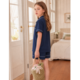 thumbnail image 2 of Girls Lapel Button Down Pajama 2 Piece Set Short Sleeve Top and Shorts Kids Sleep Loungewear, 2 of 6