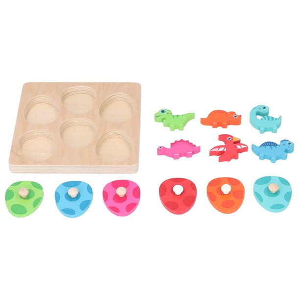 Wooden Dinosaur Blocks, Round Edges Promote Memory Dinosaur Blocks Sorting Toy For 3+ Years Old