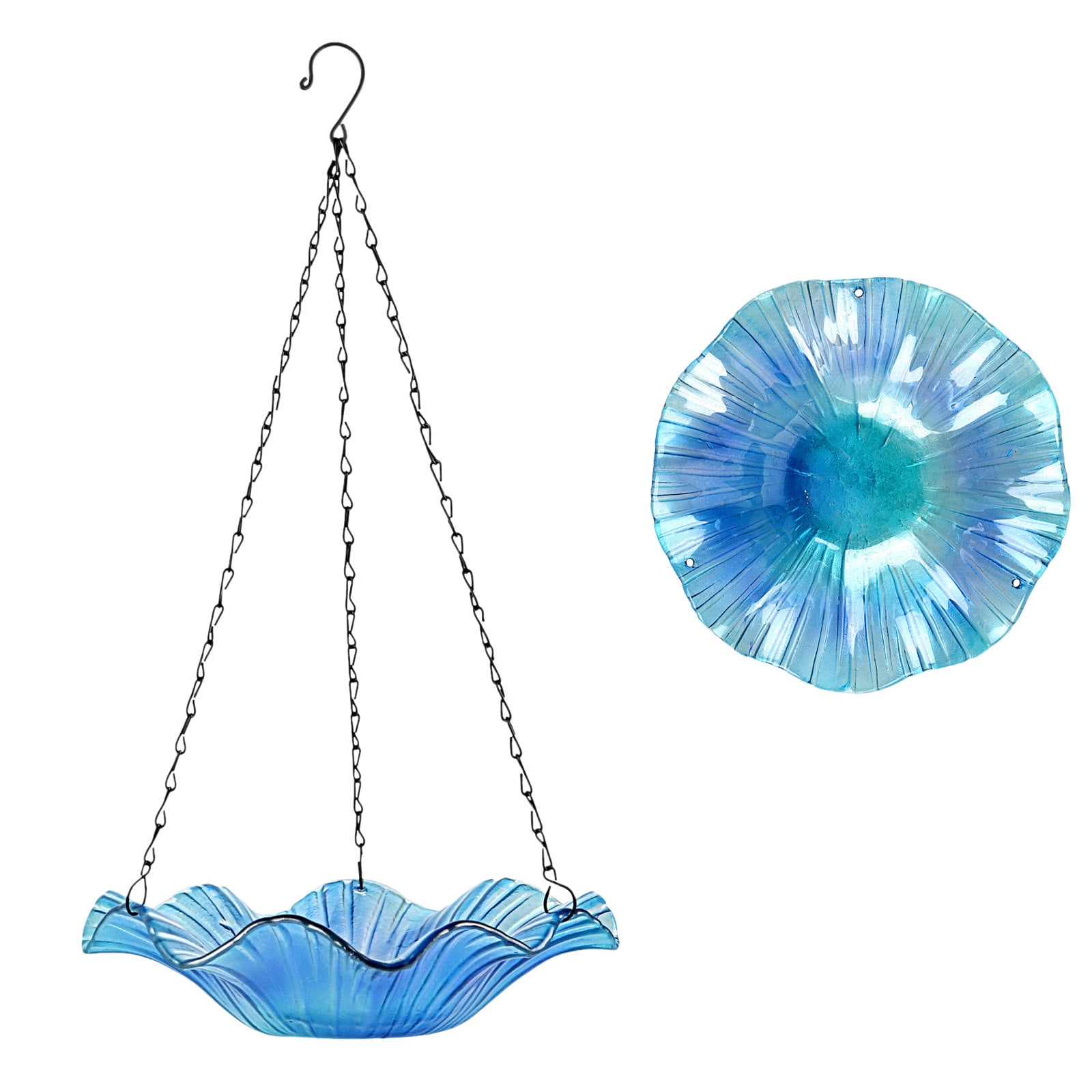 Tkrady Hanging Bird Bath Tray Thermal Fused Glass Bird Bath Dazzle Glass Bird Feeder Outdoor Patio Glass Bird Feeder Garden Decoration