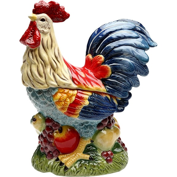 ANHXN SS-CG-31979 12" Tall Painted Standing Rooster on Fruit Kitchen Cookie Jar