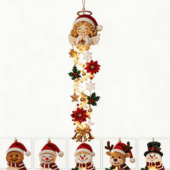 Uemqzd Merry Cascade Glowing Christmas Door Hanger, Lighted Christmas Door Hanging with Warm Lights Snowflake & Bell Ornaments, Vertical Entryway Decor for Front Door Porch