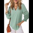 thumbnail image 2 of Blusas de 3/4 para Mujer, Plisadas, Informales, de Negocios, con Cuello en V, Holgadas, para Oficina Verde XL, 2 of 7