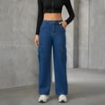 thumbnail image 4 of Mepaouo Womens Wide Leg Jeans High Waisted Flap Pocket Cargo Jeans Casual Y2K Denim Pants(Blue,L), 4 of 9